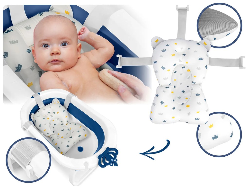 Skladacia detská vanička s vložkou Ricokids RK-286 biela a modrá