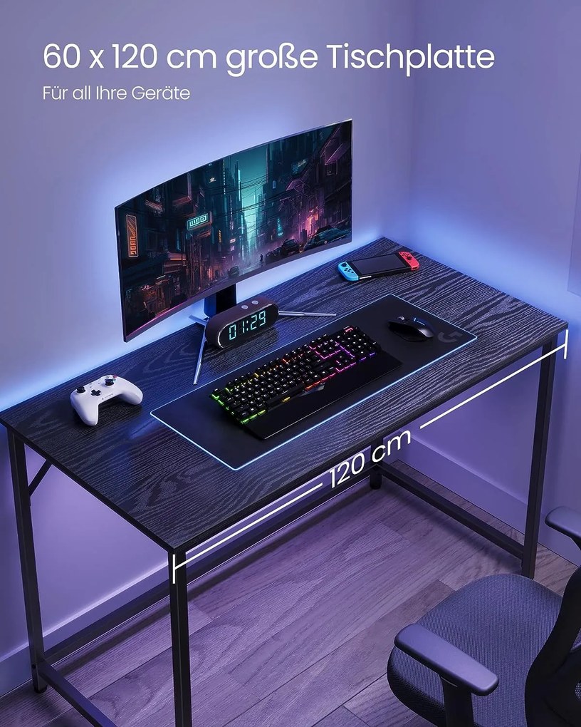 Kancelársky stôl, industriálny dizajn, 76x120x60cm, čierny