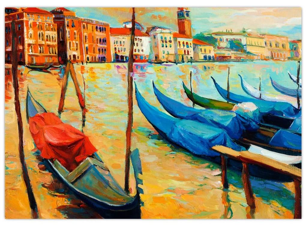 Sklenený obraz - Prístav v Benátkach (70x50 cm)