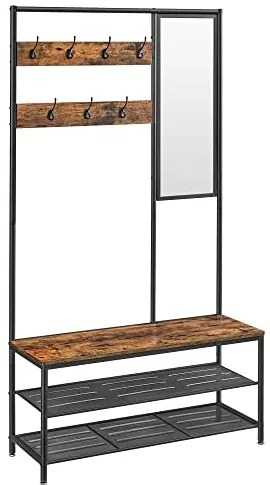 Vešiak na kabáty so zrkadlom a lavicou, industriálny, 180x98x35cm