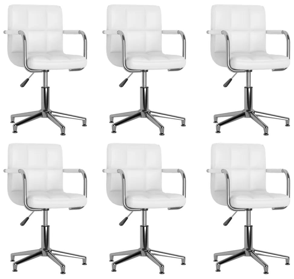 Otočné jedálenské stoličky 6 ks biele umelá koža 3088082