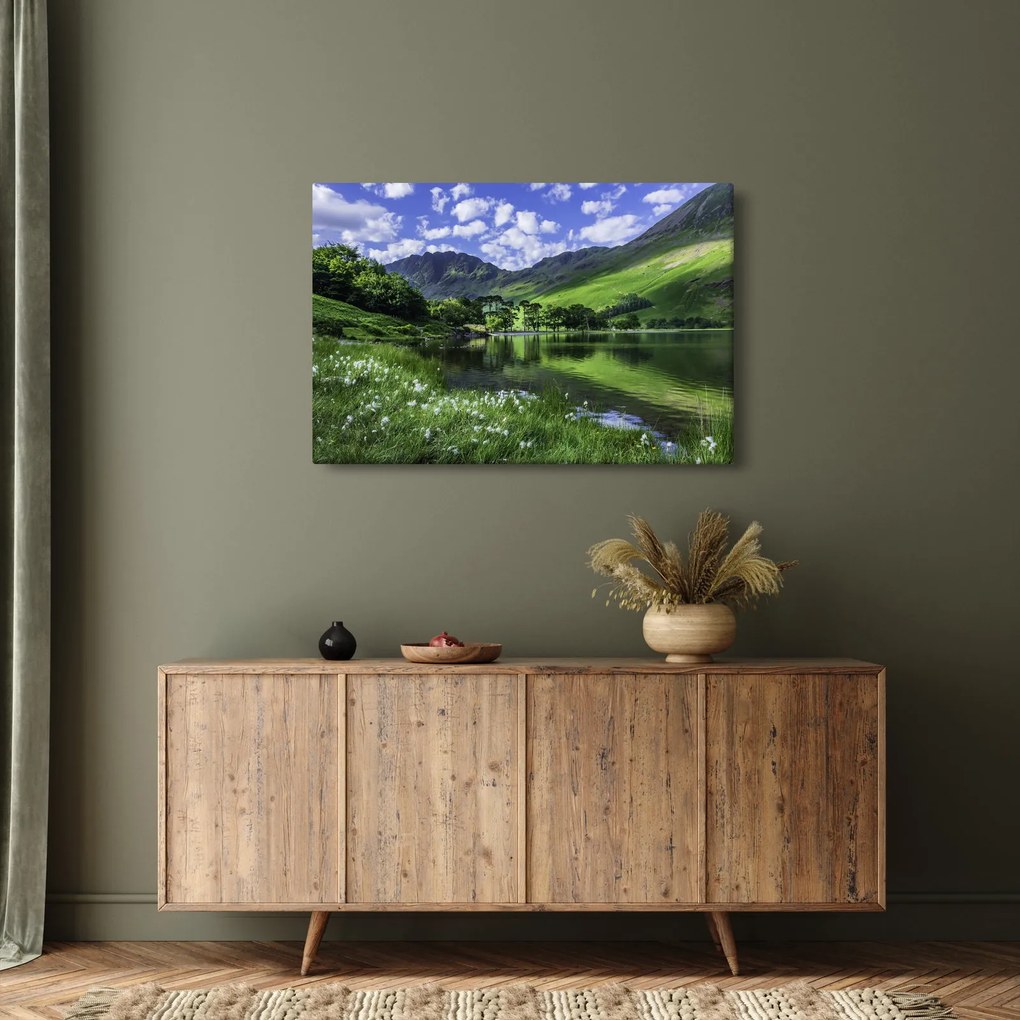 Obraz - Krajina s jazerom (90x60 cm)