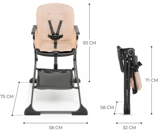 KINDERKRAFT - Detská jedálenská stolička FOLDEE ružová