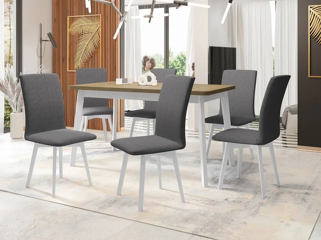 Jedálenský stôl so 6 stoličkami AL24, Morenie: dub artisan L, Poťahové látky: 26x - Kronos 22, Farby nožičiek: čierna