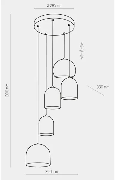 Luster na lanku TEMPRE 5xE27/15W/230V biela/šedá/čierna