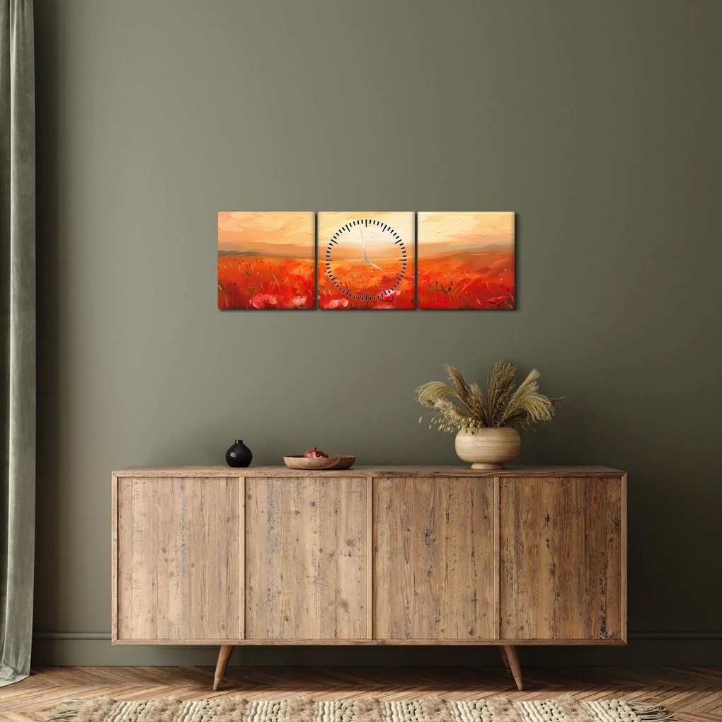 Obraz - Pole vlčích makov (s hodinami) (90x30 cm)