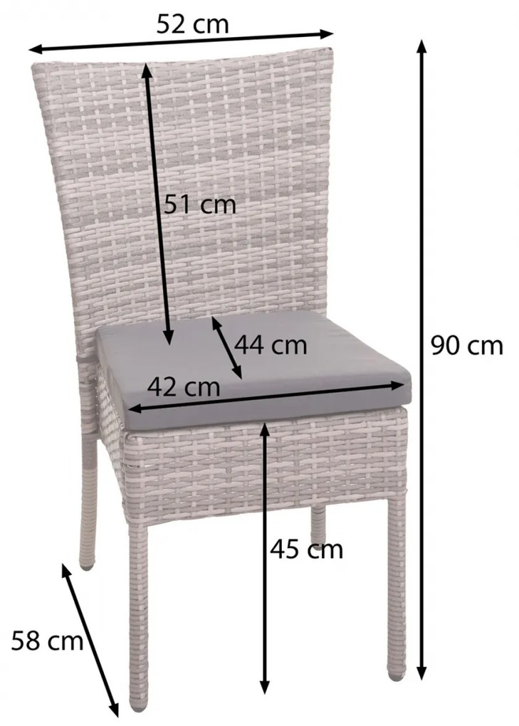 Set 2 záhradných stoličiek HWC-G19, polyratan, stohovateľná - čierne, vankúše tmavo sivé