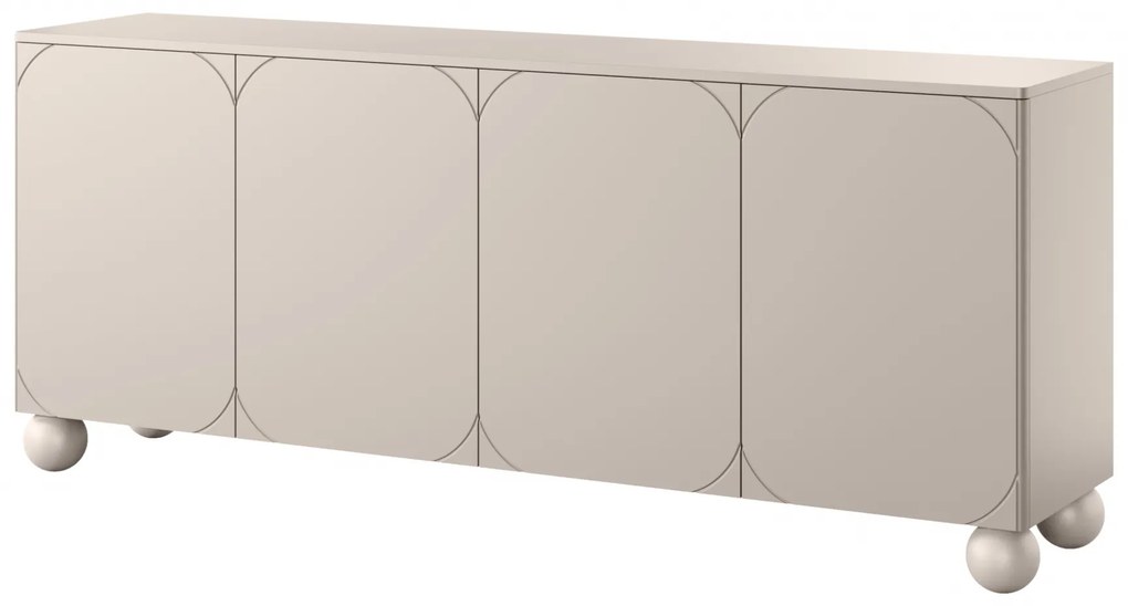 Komoda Sonatia II 200 cm štvordverová na guľatých nohách - kašmírová