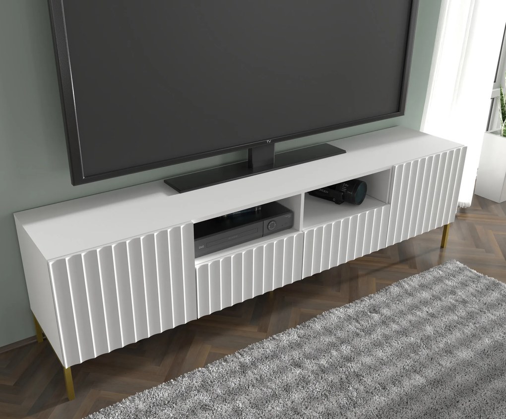 TV stolík/skrinka 200 2D2S Warsaw (biela + zlatá). Akcia -20%. Vlastná spoľahlivá doprava až k Vám domov. 1125136
