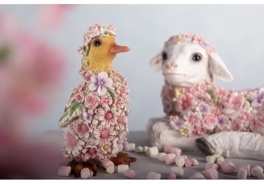 Dekoratívna soška káčatko posiate kvetinami - 10*11*18cm