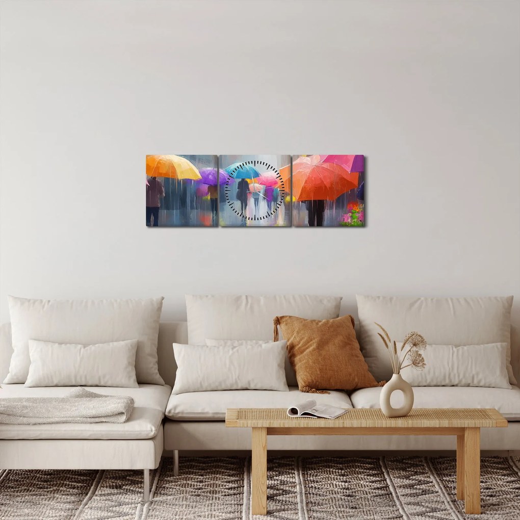 Obraz - Daždivý deň (s hodinami) (90x30 cm)