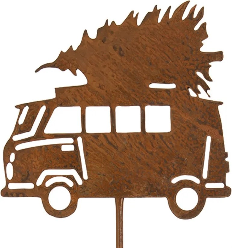 Rustikálny hrdzavý zápich auto so stromčekom Hearts Rust - 26*1*75 cm
