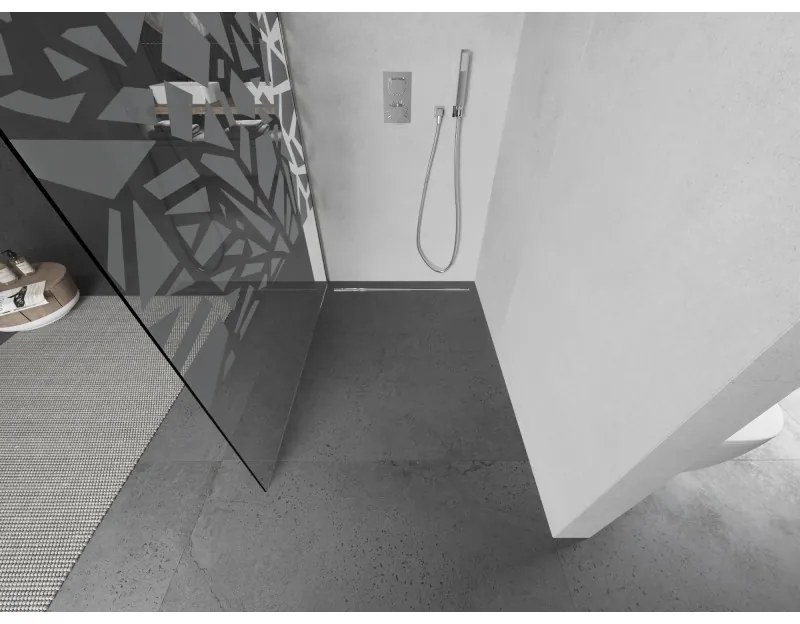 Mexen Kioto L, sprchová zástena Walk-In 100 x 200 cm, 8mm číre sklo biely vzor, brúsená oceľ profil, 800-100-103-97-85