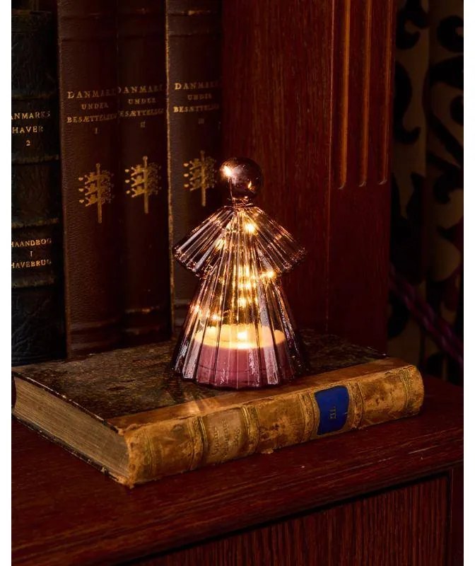 SIRIUS LED světelný anděl skleněný, vínový, 15 cm