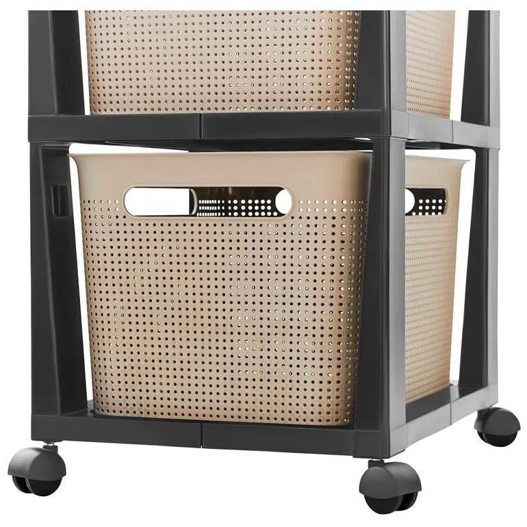 Čierno-béžový plastový pojazdný regál 30x77 cm Brisen - Rotho