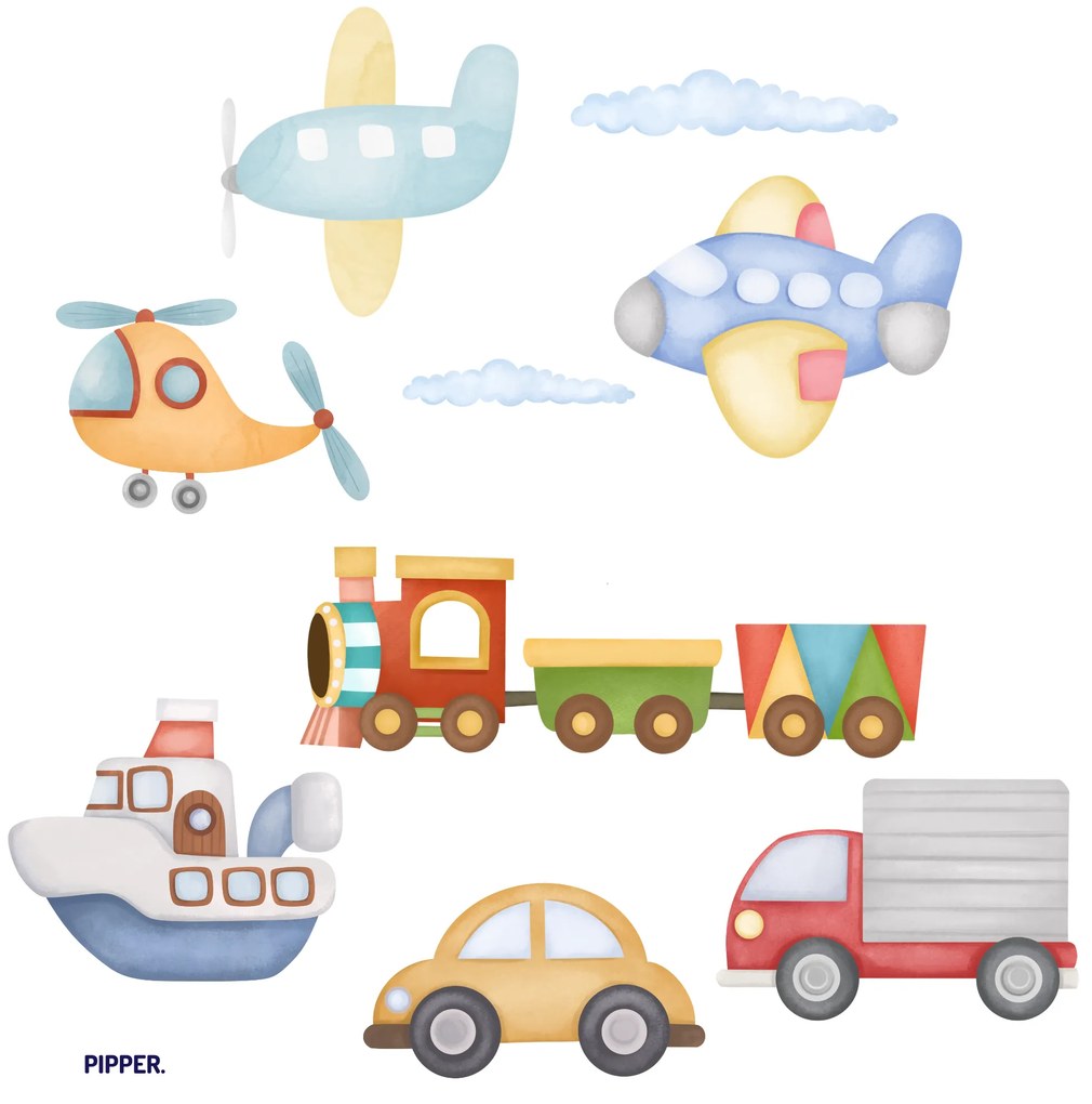 PIPPER. Dopravné prostriedky - textilná nálepka na stenu