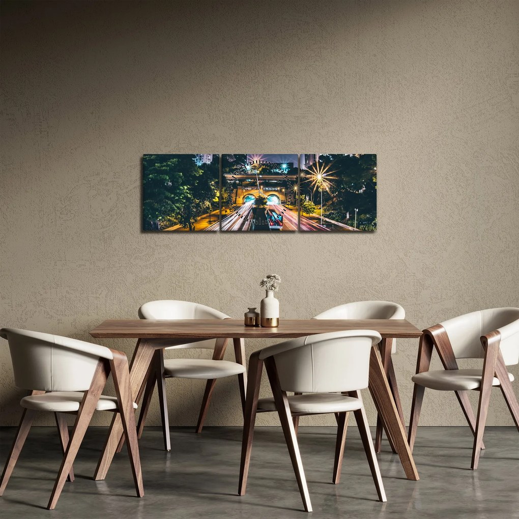 Obraz nočného mesta (s hodinami) (90x30 cm)