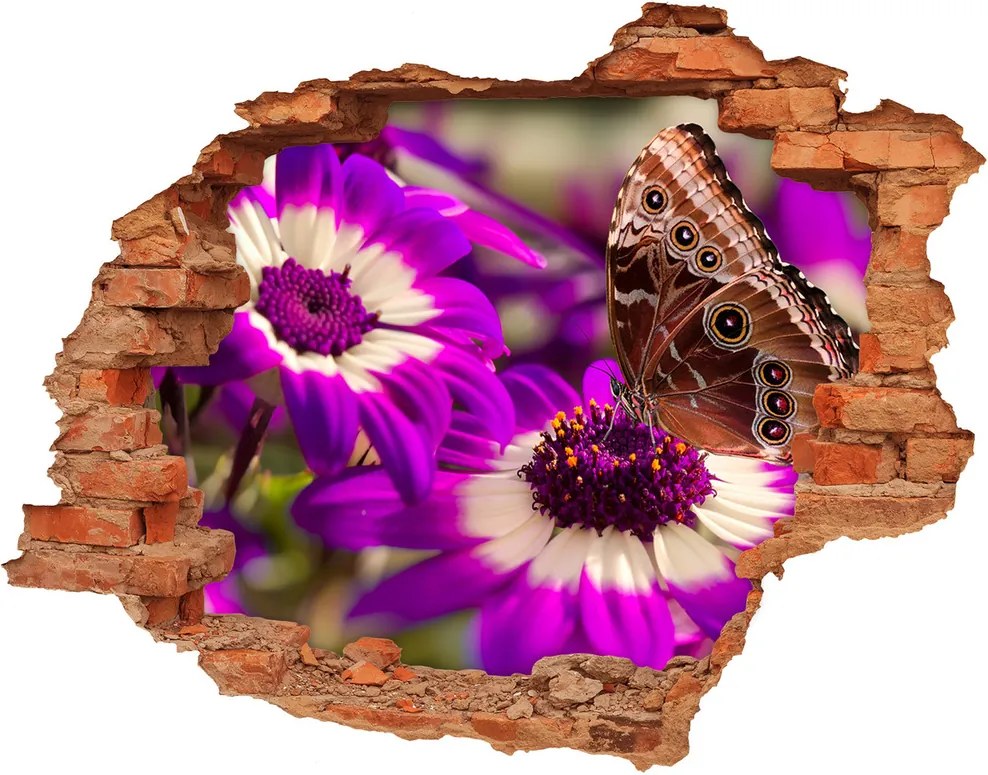 Samolepiaca diera na stenu Motýľ na kvetine WallHole-cegla-90x70-84885251