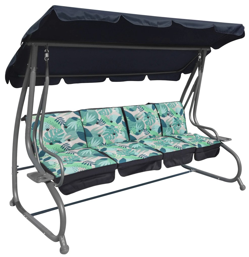 Záhradná hojdačka so sklopným sedadlom a nastaviteľnou strieškou, zelená so vzorom 8078.MONSTER