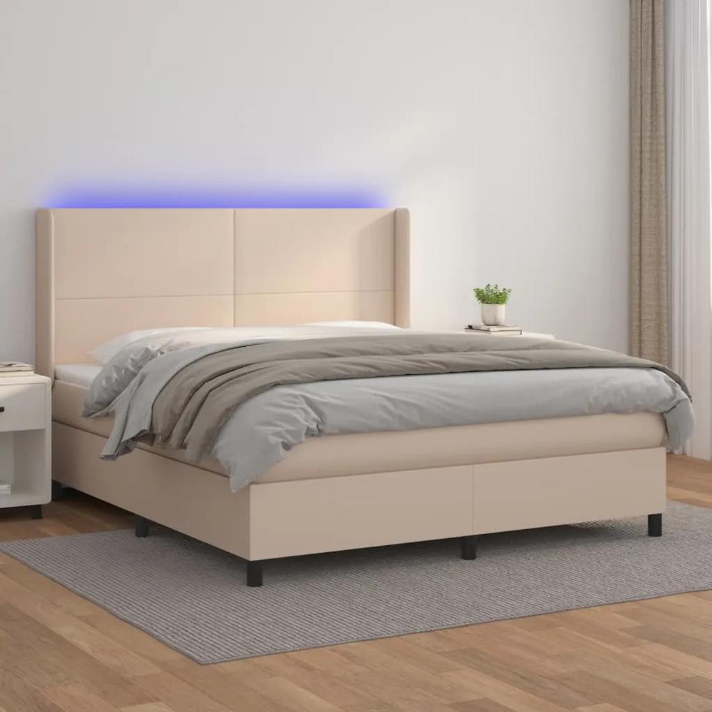 Boxspring posteľ matrac a LED kapučínová 160x200 cm umelá koža 3139276