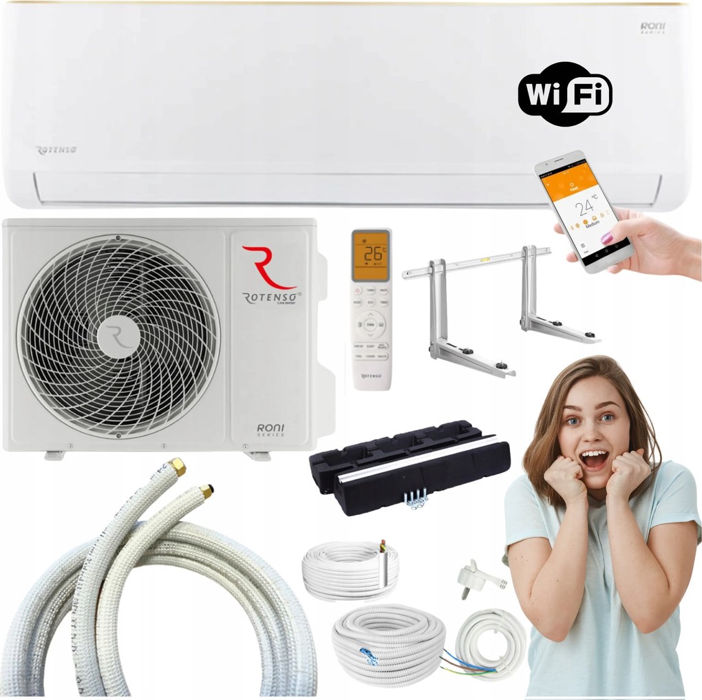 Klimatizácia Rotenso Roni 3,5 kW 40 m2 nástenná Wi Fi Sada Pripravená Na Montáž
