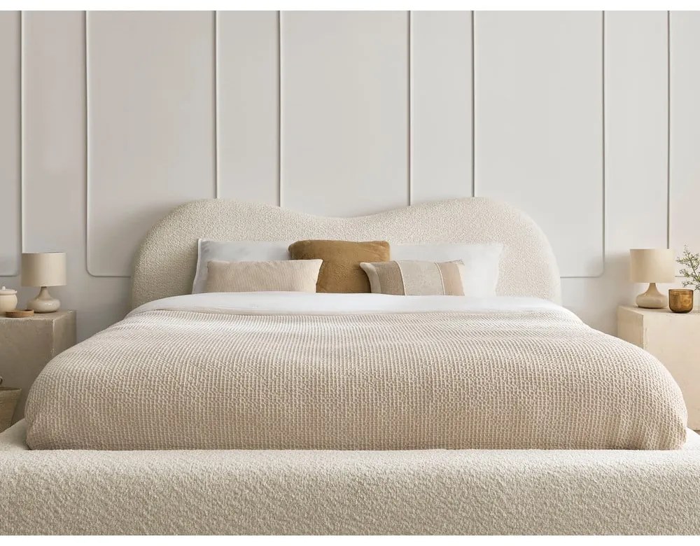 Béžová čalúnená dvojlôžková posteľ s úložným priestorom s roštom 140x190 cm Orlane – Bobochic Paris