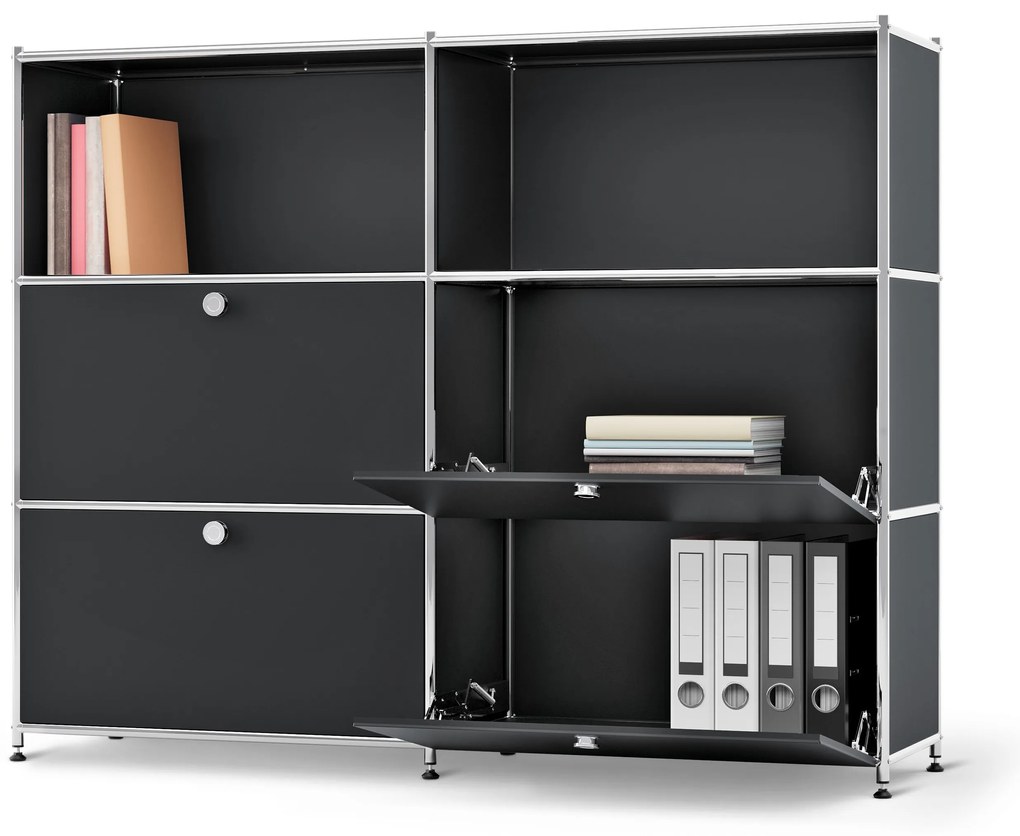 Kovová komoda »CN3« s premiestniteľnými výklopnými priečinkami, čierna