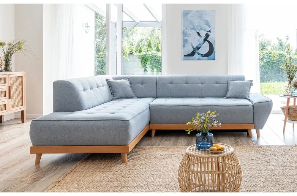 Svetlomodrá rozkladacia rohová pohovka Miuform Dazzling Daisy L, ľavý roh