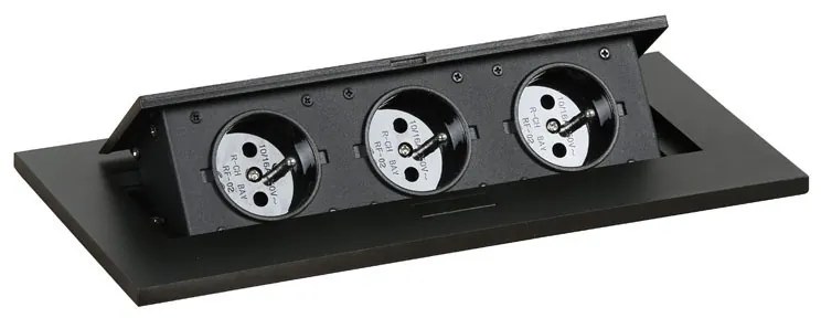 Rokovací stôl PRIMO SQUARE, 180x80 cm, grafit + 2x  zásuvka TYP I, čierna