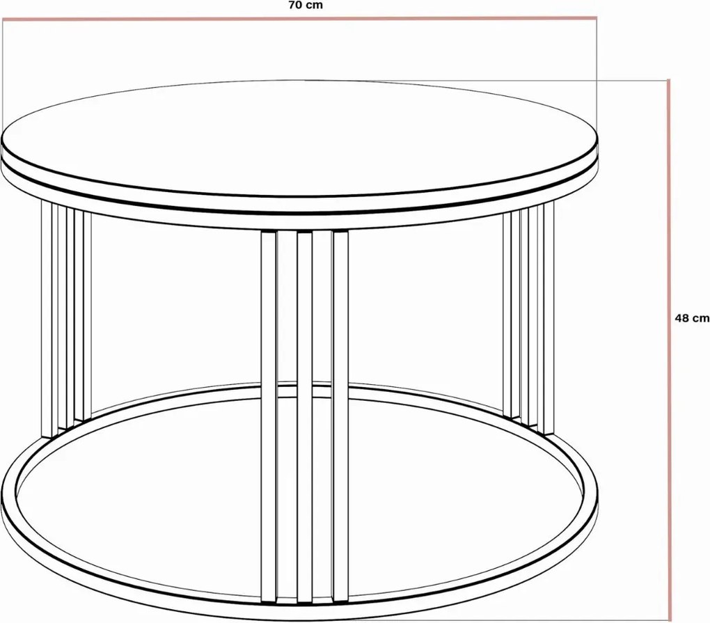 KONFERENČNÝ STOLÍK LEONARDO 2 BIELY MRAMOR + MEDENÝ LESK 70 cm