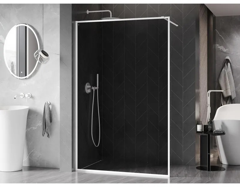 Mexen Kioto-F, sprchová zástena s rámom 70 x 202 cm, 8 mm šedé sklo, biely profil, 800-070-104-20-40