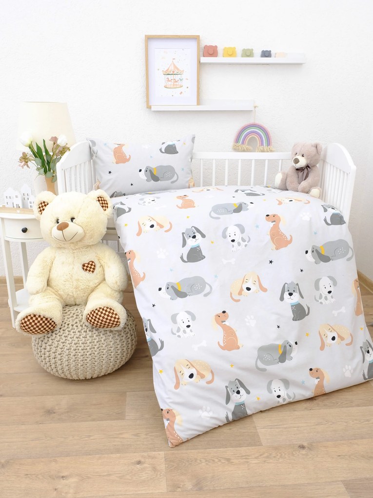 Bavlnené obliečky Renforcé do postieľky - Psíci sivé