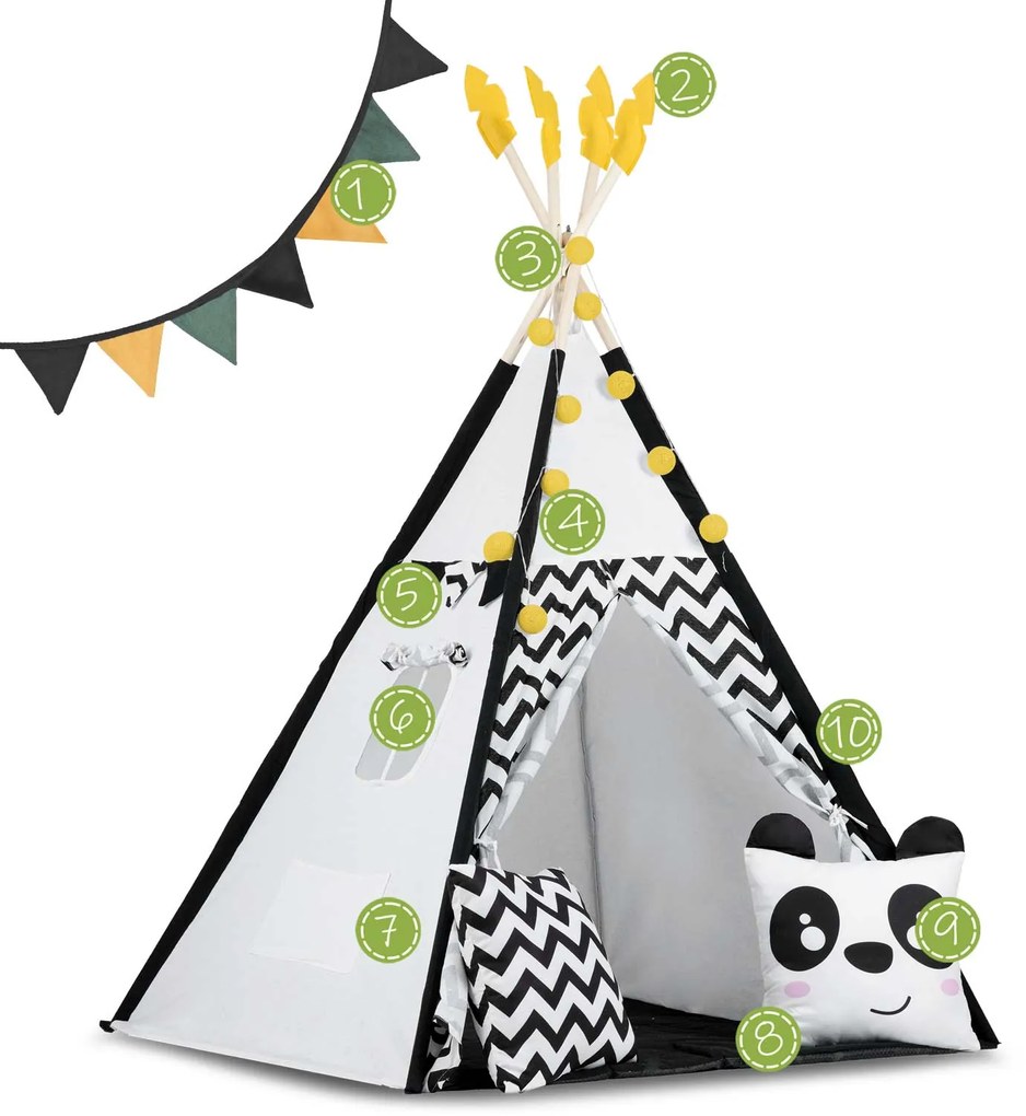 Detské típí s girlandou a svetielkami Nukido 740025 - panda