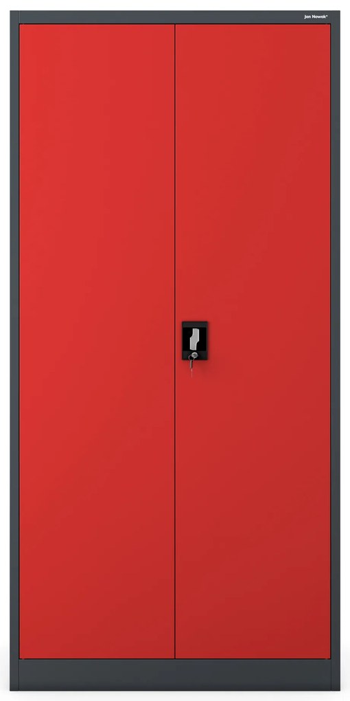Uzamykateľná upratovacia skriňa DAWID 900 x 1850 x 450 mm, antracitovo-červená