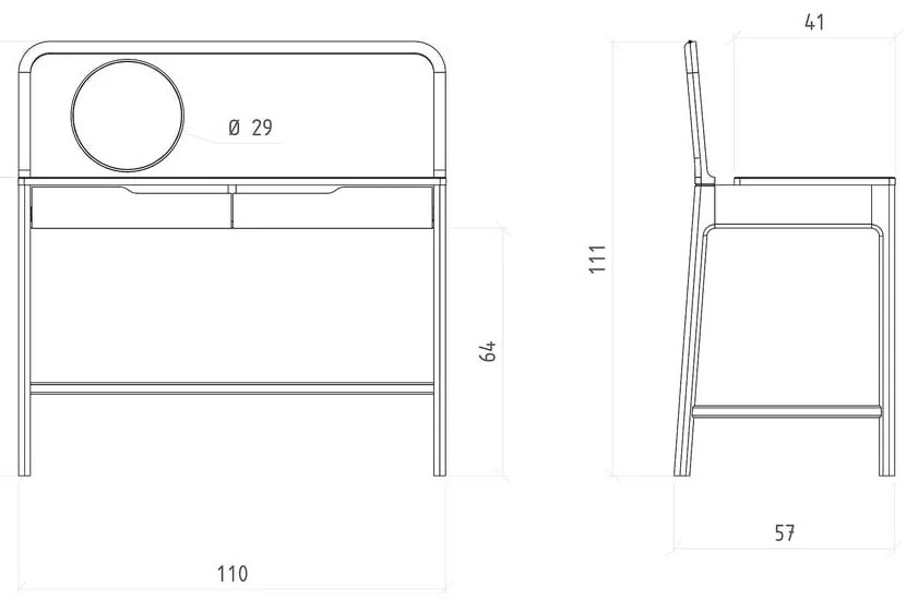 Toaletný stolík z dubového dreva 57x110 cm Twig – The Beds