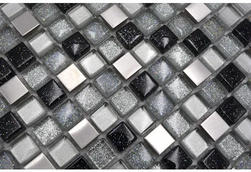 Mozaika zo skla XCE 88 strieborná/čierna 30,5 x 32,2 cm