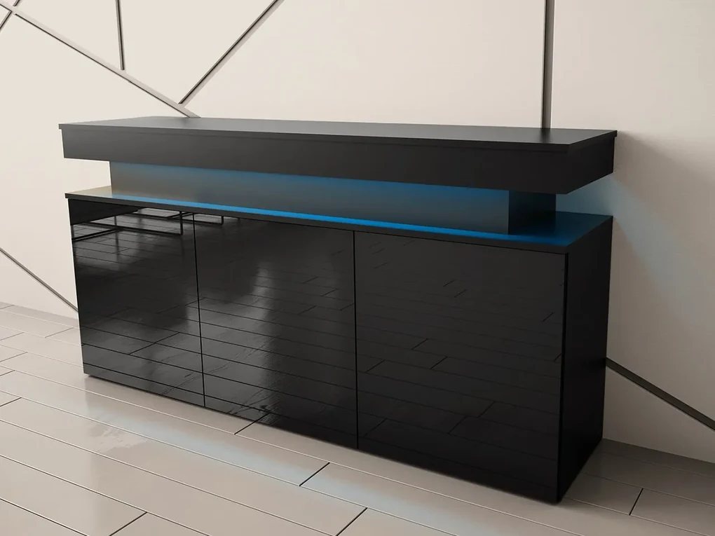 Skrinka Lesteralo 3D 160 (čierna + lesk čierny) (s LED osvetlením). Vlastná spoľahlivá doprava až k Vám domov. 1105937