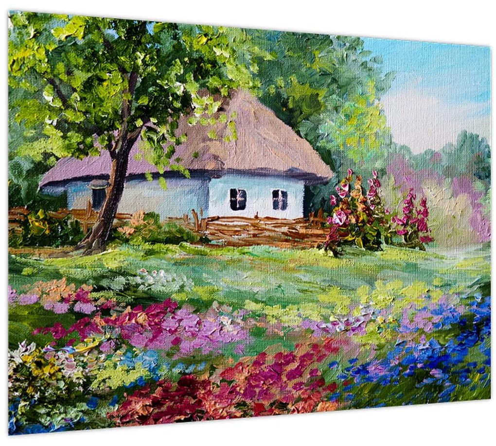 Sklenený obraz - Chalupa (70x50 cm)