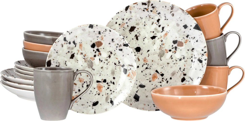 XXXLutz KOMBINOVANÝ SERVIS Terrazzo Mix 16-dielne Creatable - Online Only bytové doplnky - 007768067401