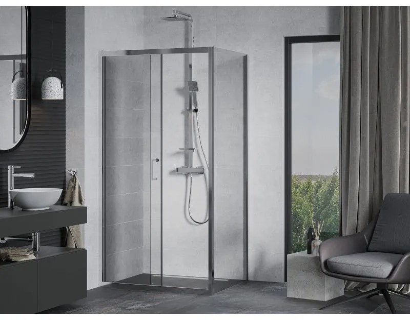 Mexen Apia, sprchový kút s posuvnými dverami 95 (dvere) x 70 (stena) cm, 6mm číre sklo, chrómový profil, 840-095-070-01-00