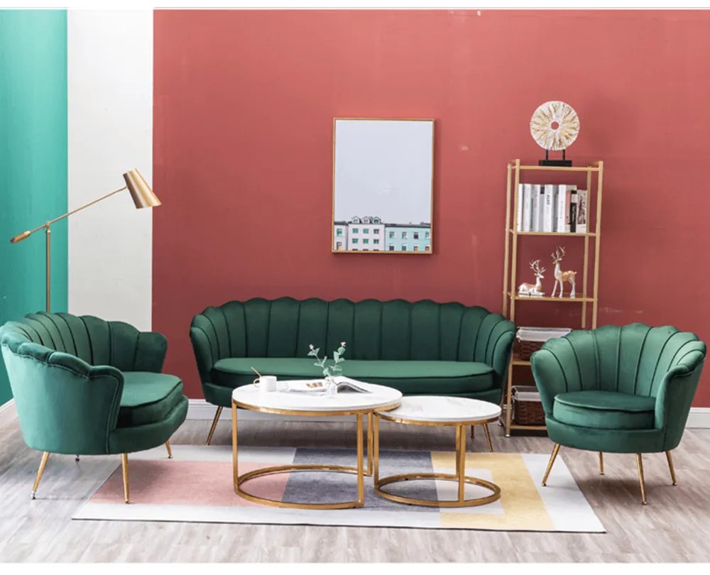 Lavica v štýle Art-deco, smaragdová Velvet látka/gold chróm-zlatý, NOBLIN