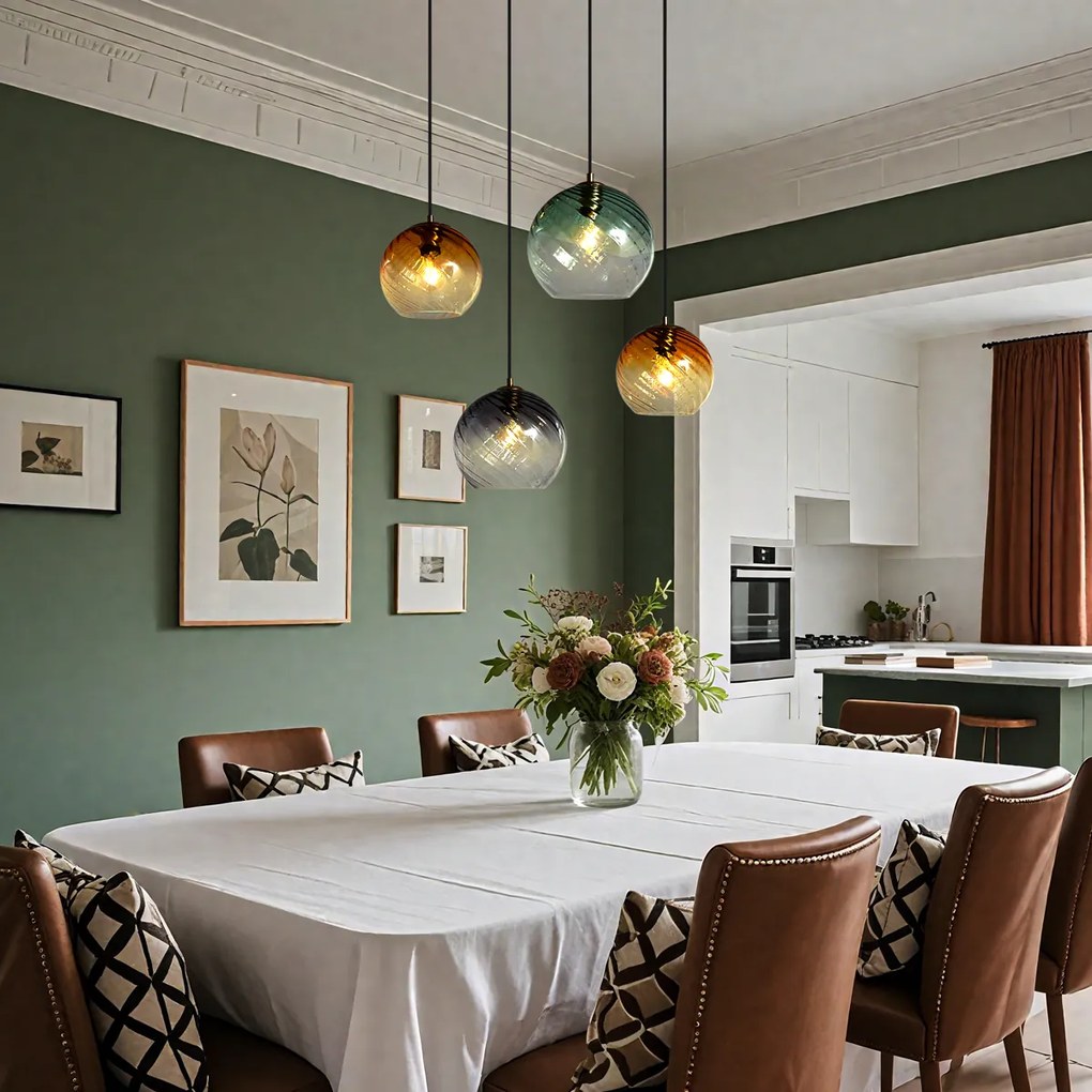 Závesná lampa bronzová s dymovým jantárovým a zeleným sklom okrúhla 4-svetlá - Bao