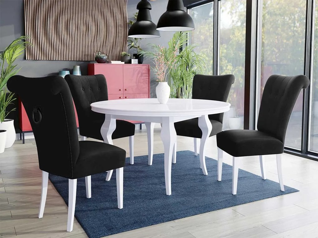Stôl Julia FI 100 so 4 stoličkami ST65, Farby: čierny, Farby:: biely lesk, Potah: Magic Velvet 2217
