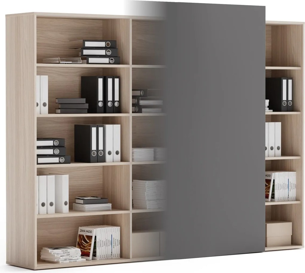 Kancelársky regál s posuvným panelom BLOCK, 2390 x 400 x 1748, grafitová