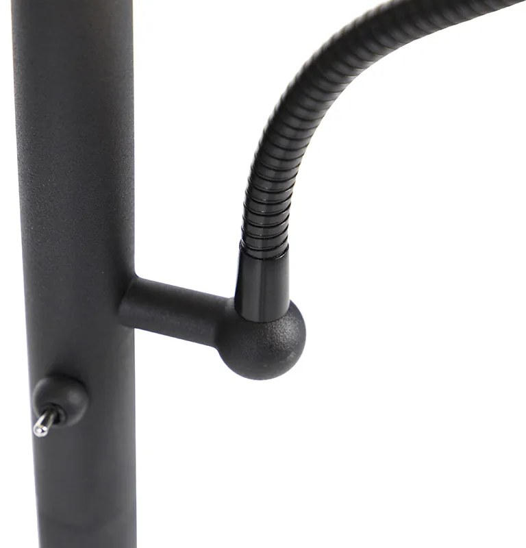 Klasická stojaca lampa čierna so zlatom a lampou na čítanie - Retro