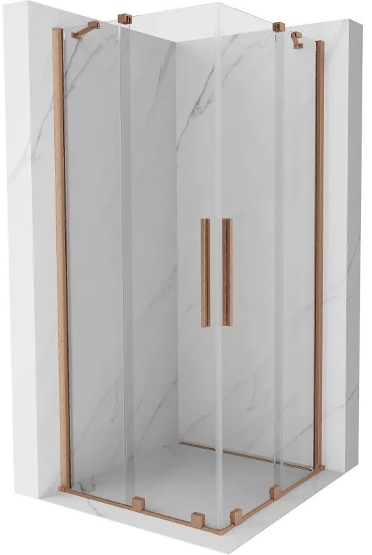 Mexen Velar Duo, sprchový kút s posuvnými dverami 80(dvere) x 80(dvere) cm, 8mm číre sklo, medená matná profil, 871-080-080-02-65
