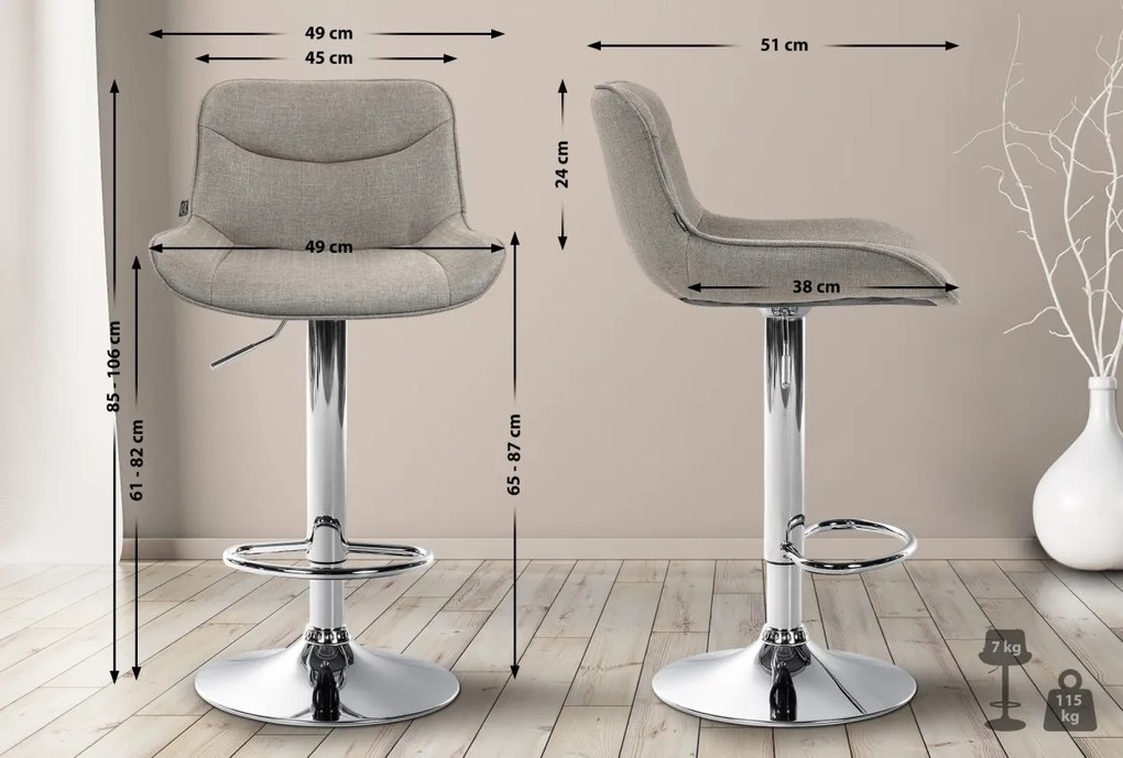 2x Barová stolička Vonore - látka, chróm - Sivo hnedá (Taupe)