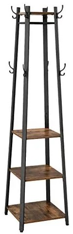 Vešiak na kabáty, 4 police, 8 háčikov, industriálny, 181x45x45cm