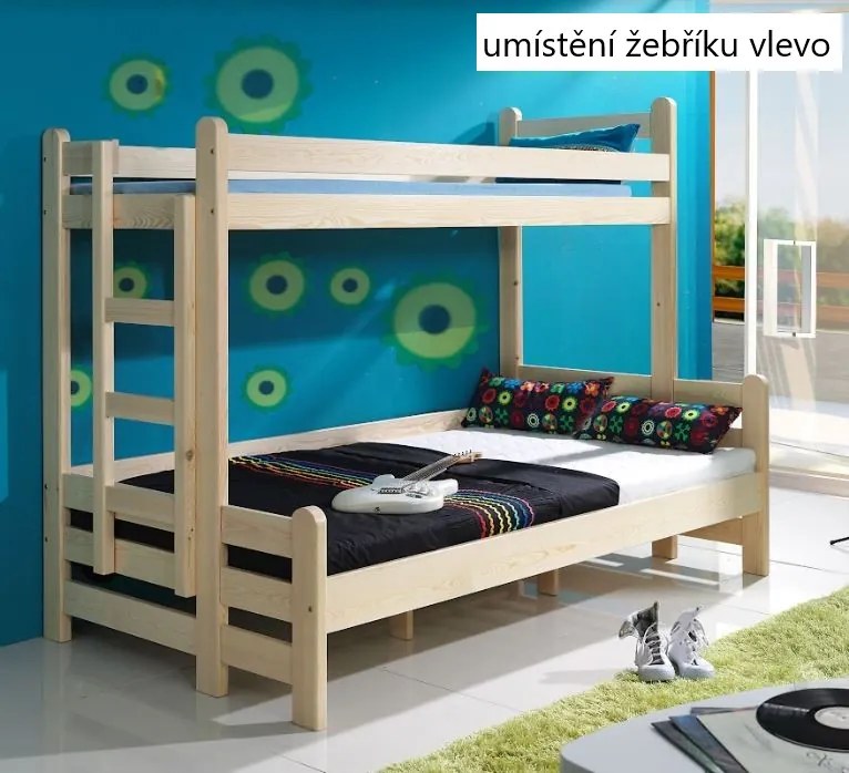 Detská poschodová posteľ s rozšíreným spodným lôžkom a zásuvkami BENJAMIN - šedá - 200x90/120 cm