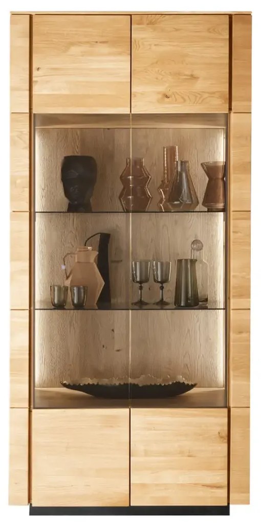 Dubová vitrína s 2 presklenými a drevenými dvierkami, 99x42x206 cm
